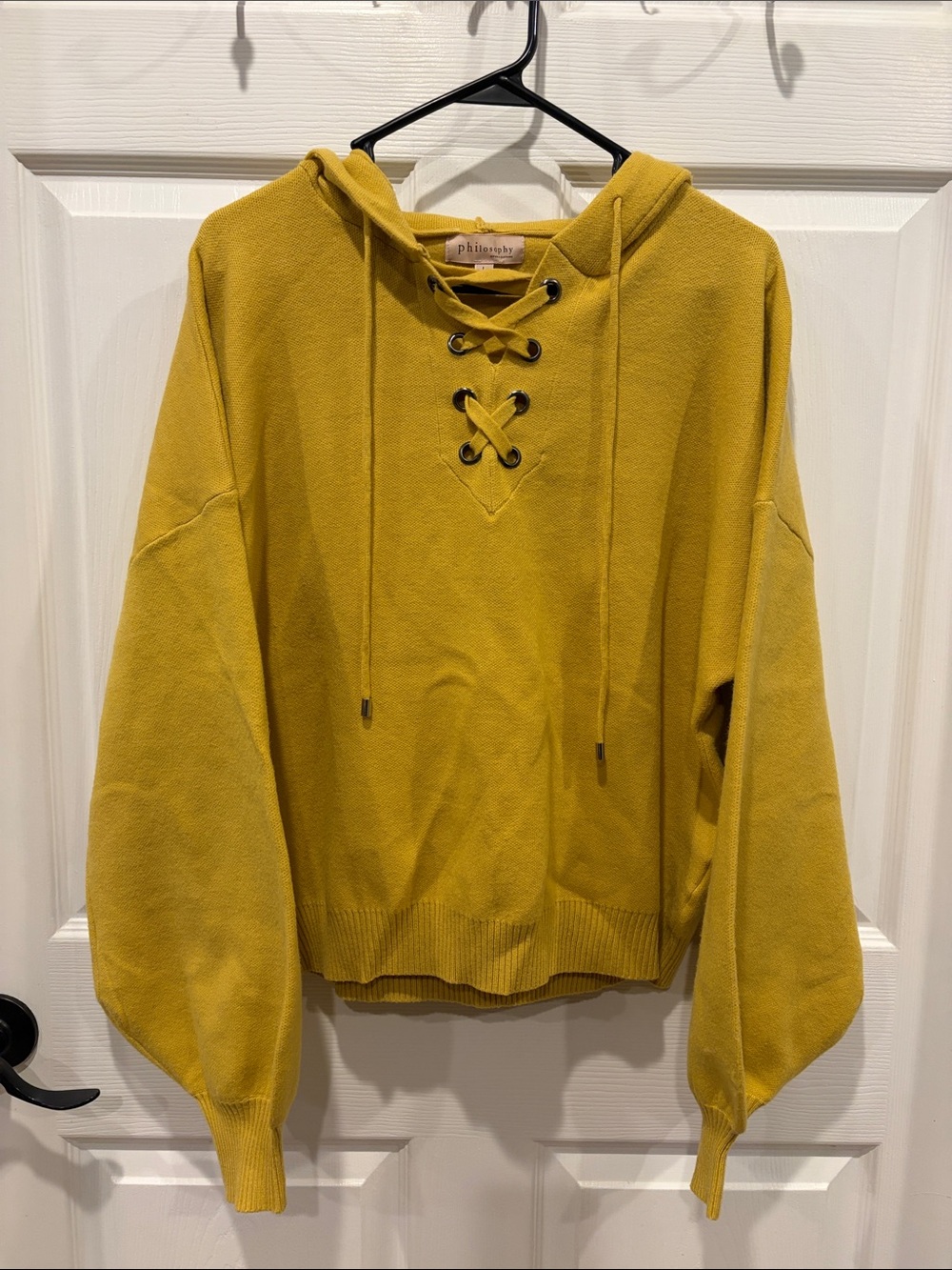 Philosophy Lace-Up Hooded Pullover in Mustard